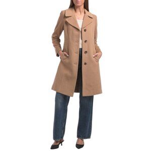 ANNE KLEIN Wool Blend Notch Collar Walker Coat